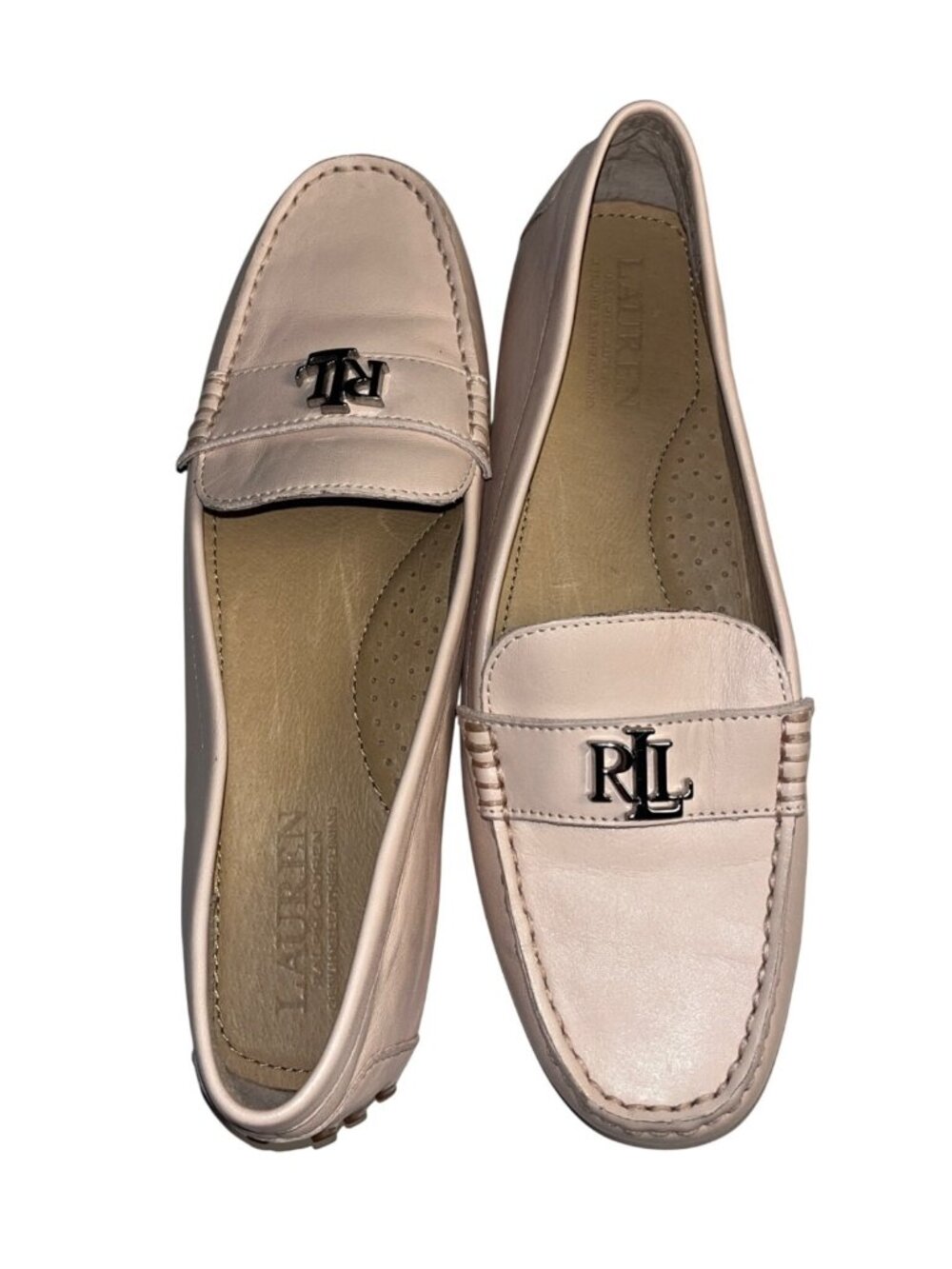 Lauren Ralph Lauren Womens 8 pale Pink Leather Logo Loafers Slip-On Flats